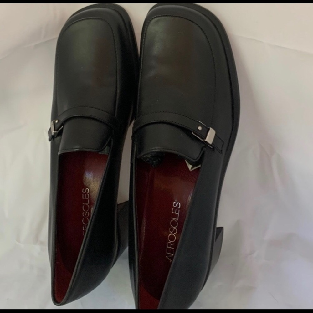 Aerosoles Black Leather Loafers Classic Park 7.5 B